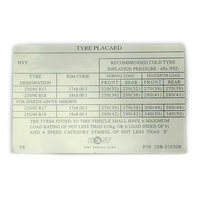 Genuine Holden HSV Decal Tyre Placard for VT VX VY VZ HSV 18" 235/45 R17 235/40 R18 