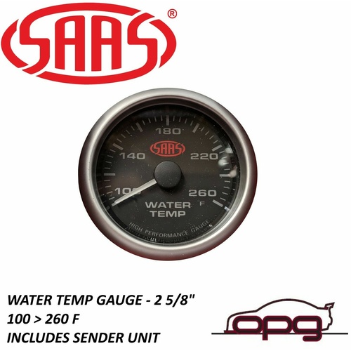 Genuine SAAS SG-WT258B Performance Water Temp 67mm 2/ 5/8" 100 > 260f Analog Gauge Black
