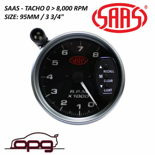 Genuine SAAS Performance SG-TAC334Bs2 Tacho Tachometer 3 3/4" 95mm Analog Gauge Black Face