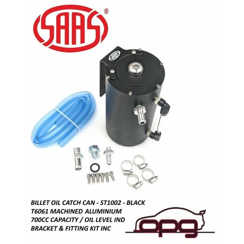 Genuine SAAS ST1002 700ml Oil Catch Can Tank Black Anodized Alloy INC Hose Outlets Universal 