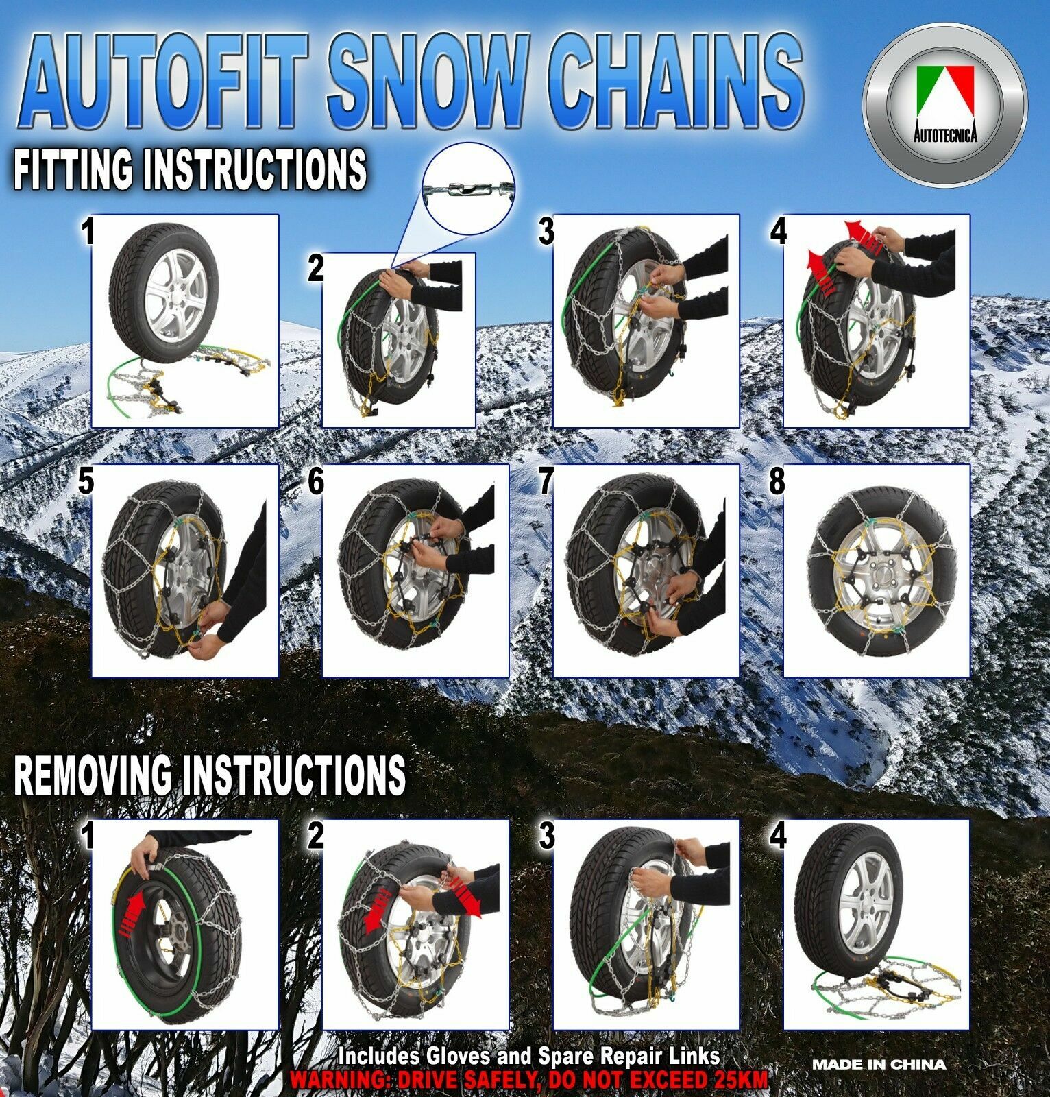 Autotecnica Snow Chain Kit 4x4 4WD fits Nissan Pathfinder 235/65 R18
