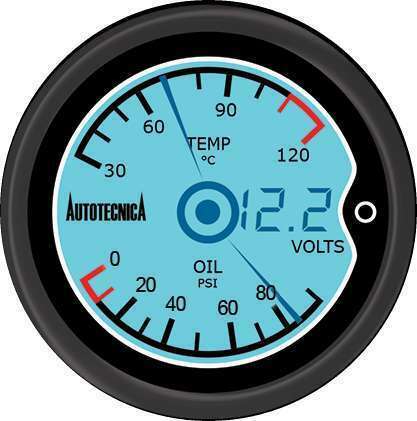 Performance LCD Digital Dual Gauge Oil Pressure Water Temp & Volts 52mm
