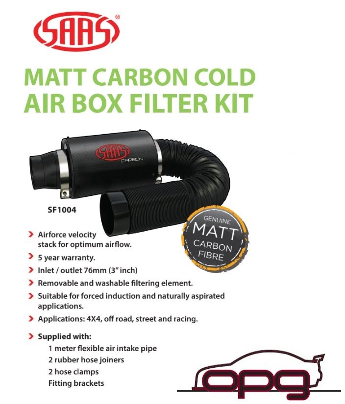 Genuine SAAS Performance Matte Carbon Fibre Air Filter Universal Cold Air Intake - High Flow -76mm / 3"