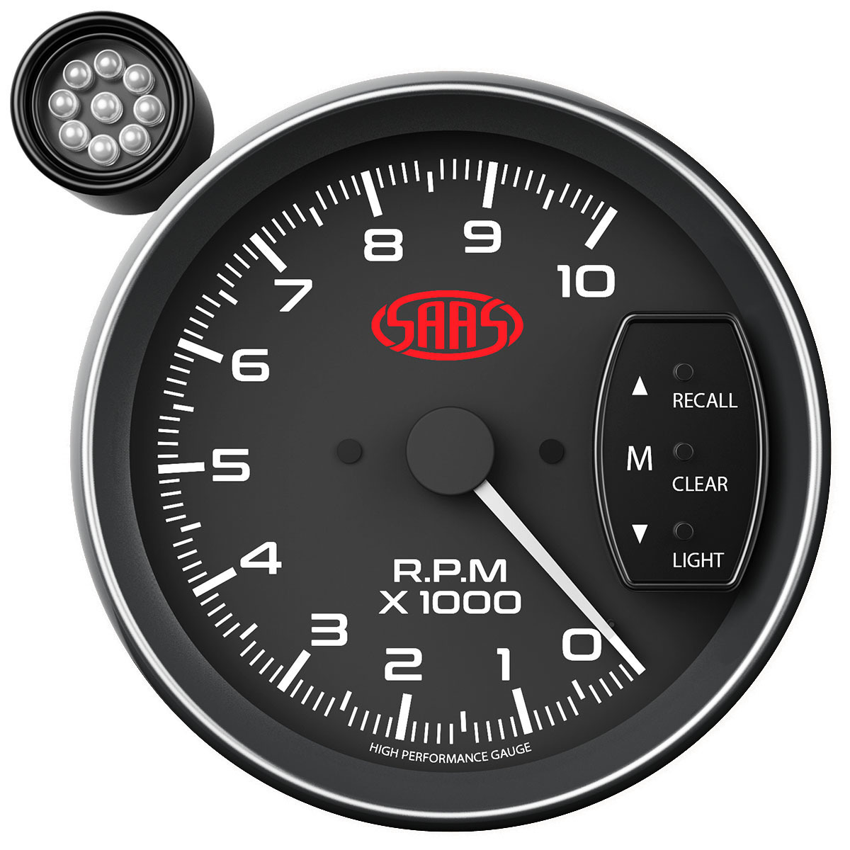 SAAS SGTAC5B 5 Inch Monster Tacho Tachometer Gauge Shift Light Black