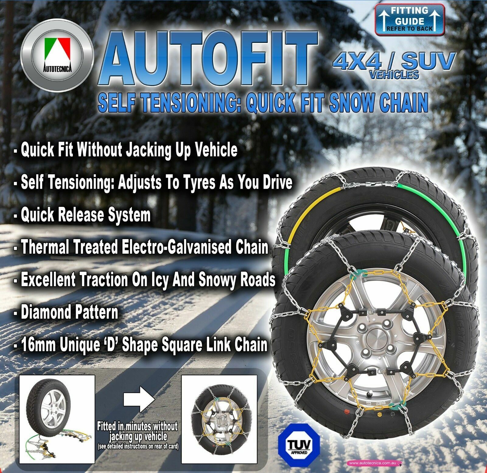 Autotecnica Snow Chain Kit 4x4 4WD fits Nissan Pathfinder 235/65 R18