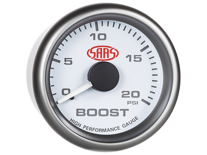 SAAS SGTBD52BW1 52mm 2in Turbo Diesel Boost Gauge 20 PSI Range White