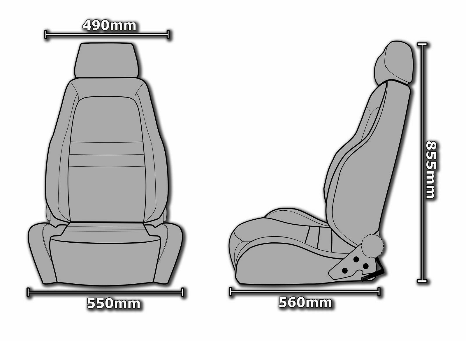Autotecnica Sports Bucket Seats (2) 4WD Black PU Leather W/Adaptors for