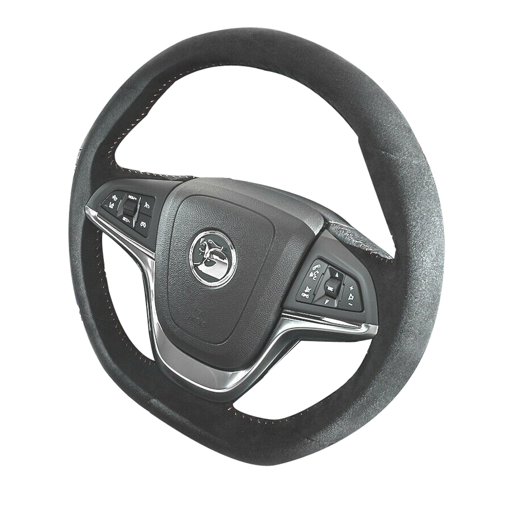 Genuine HSV Sports Flat Bottom Alcantara Red Stitch Steering Wheel