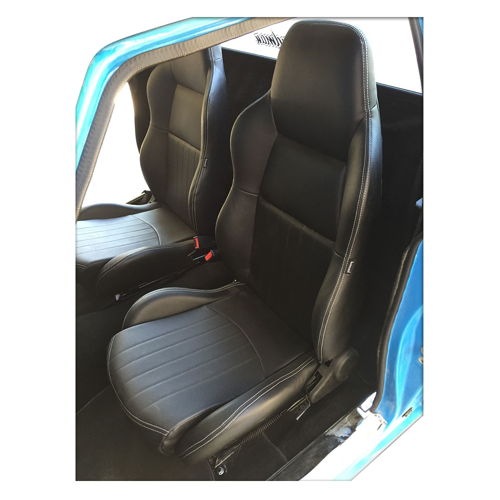 Autotecnica Classic High Back PU Leather Bucket Seats Car Reclinable Black for Hotrod Hot Rod