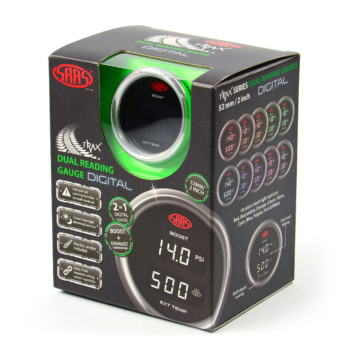 Genuine SAAS Trax Digital Dual Twin Reading Gauge 52mm Oil Pressure 0