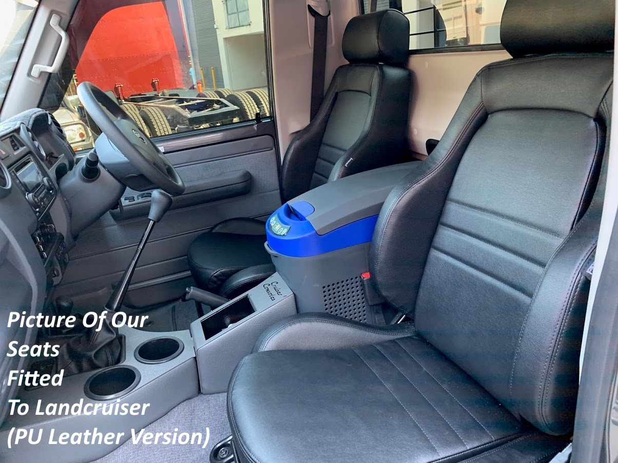 AUTOTECNICA Heated Sports Seats PU Leather Black & Adaptors for Landcruiser 75 78 79 Series