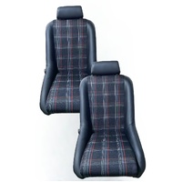 Autotecnica Low Back With Headrests PU Leather Bucket Seats Car Fixed Back - Black And Tartan Material Suitable For Early Porsche 911 964 993 996 997