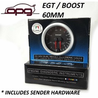 Autotecnica Dual Needle 4WD Gauge Diesel EGT Pyro & Boost Gauge 60mm Analog Black Face 7 Col