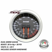 Autotecnica Dual Gauge Boost 30 IN-HG>30 PSI Volts Analog 60mm Black Face 7Colour Lighting