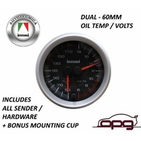 Autotecnica Dual Needle 4WD Gauge Oil Temp Volts 60mm Analog Black Face 7 Colour Lighting