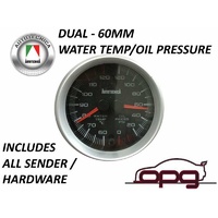 Autotecnica Dual Gauge Performance Water Temp Oil Pressure 60mm Analog Black Face 7 Colour