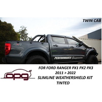 HIC Slimline Weathershield Weather Shield Kit for Ford Ranger Twincab PX PX1 PX2 PX3 PX I Pxii Pxiii XLS FX4  XLT Wildtrak Raptor Dark Tinted Plastic