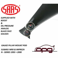 Genuine SAAS Pillar Pod Gauge Kit for Subaru WRX 93>2000 Turbo Boost/Oil Pressure Black