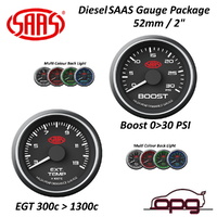Genuine SAAS Muscle Series Performance Diesel EGT 3>13 & Boost 0>30 PSI 52mm / 2 Inch Analog Gauge Combo Black