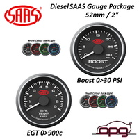 Genuine SAAS Muscle Series Diesel - EGT 0>900 & Boost 0>30 PSI 52mm / 2" Analogue Gauge Combo Black Face