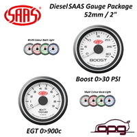 Genuine SAAS Muscle Series Diesel - EGT 0 > 900C  & Boost 0 > 30 PSI 52mm / 2" Analog Gauge Combo White Face 
