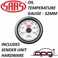 Genuine SAAS Performance Engine Oil Temp 52mm Analog Gauge White Face 4 Colour Lighting