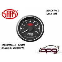Genuine SAAS SG-TAC52B Performance Tacho Tachometer 52mm Analog Gauge Black Face 4 Colour Lighting