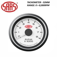 Genuine SAAS Performance Tacho Tachometer 52mm Analog Gauge White Face 4 Colour Lighting