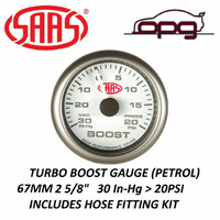 Genuine SAAS Performance Turbo Boost 2 5/8" 67mm 30 IN-HG > 20 PSI Analog Gauge White 