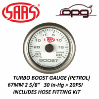 Genuine SAAS SG-TB258W Performance Turbo Boost 2 5/8" 67mm 30 IN-HG >20 PSI Analog Gauge