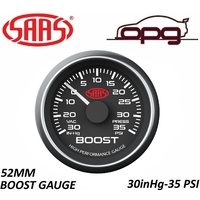 Genuine SAAS Performance Turbo Boost 52mm 30 IN-HG > 35 PSI Gauge Black for STI Subaru