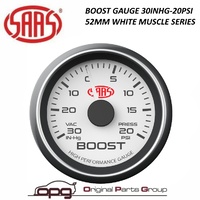 Genuine SAAS Performance Boost 52mm 2" 30 IN-HG > 20 PSI Gauge White Face for STI Subauru