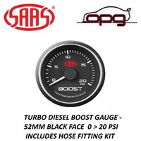 Genuine SAAS SG-TBD52B1 Genuine Diesel Turbo Boost Gauge Black Face 20 PSI 52mm