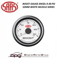 Genuine SAAS Boost 52mm 2" 0 > 30 PSI Analog Gauge White Face 4 Colour Lighting Diesel 