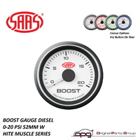 Genuine SAAS SG-TBD52BW1 52mm 2" Turbo Diesel Boost Gauge 20 PSI Range White Dial Face 