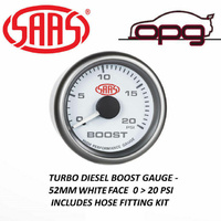 Genuine SAAS SG-TBD52W1 Genuine Diesel Turbo Boost Gauge White Face 20 PSI 52mm