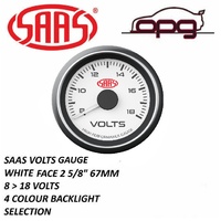 Genuine SAAS SG-VLT258W Performance Volts 2 5/8" 67mm Analog Gauge White Face 4 Colour