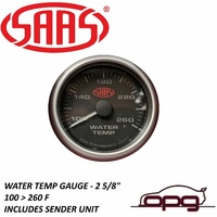Genuine SAAS SG-WT258B Performance Water Temp 67mm 2/ 5/8" 100 > 260f Analog Gauge Black