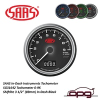 Genuine SAAS Tachometer SG31642 Muscle Series 0-9000 RPM Shift Lite 3 1/2" 90mm in Dash Black 