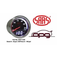Genuine SAAS Trax Digital Dual Twin Gauge Diesel Boost 0-30 PSI Oil Pressure 0-140 Psi