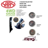 Genuine SAAS Pillar Pod / Gauge Package Suits Toyota KUN Hilux 2005>2015 Boost EGT Volts Black Face Gauges