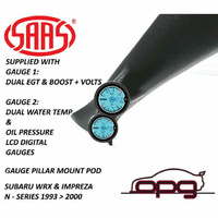 Genuine SAAS Pillar Pod Gauge Kit for Subaru WRX 93>2000 Oil Pres Water Temp EGT Boost Volts