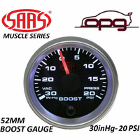 Genuine SAAS Turbo Boost 52mm 2" 30 IN-HG > 20 PSI Analog Gauge Black Face Silver Rim