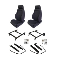 Autotecnica Sports Bucket Seats 2 4WD Black Cloth W/Adaptors for Toyota 80 Series Landcruiser 1990 >1998