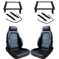 Autotecnica Sports Bucket Seats 2 4WD Black PU Leather W/Adaptors for Mitsubishi Triton ML MN 2006 > 2015