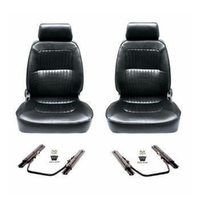 Autotecnica Classic Universal High Back PU Leather Bucket Seats Car Reclinable Black W/Rails