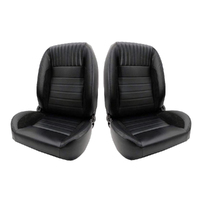 Autotecnica Classic Retro Style Low Back Bucket Seats for Monaro HK HT HG - Quick Tilt Lever - Adjustable Back Rest - PU Black Leather with Black Stit