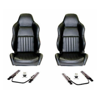 Autotecnica Classic High Back Black PU Leather Sports Bucket Seats for Holden HK HT HG Pair With Rails
