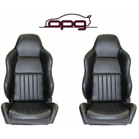 Autotecnica Classic High Back PU Leather Bucket Seats Car Reclinable Black Suits Ford Falcon