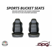 Autotecnica Classic High Back Black PU Leather Sports Bucket Seats for Holden VN VP VR VS VT VX VU 